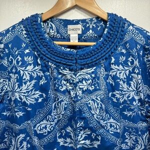 Chico's Blue and White Patterned Jacket